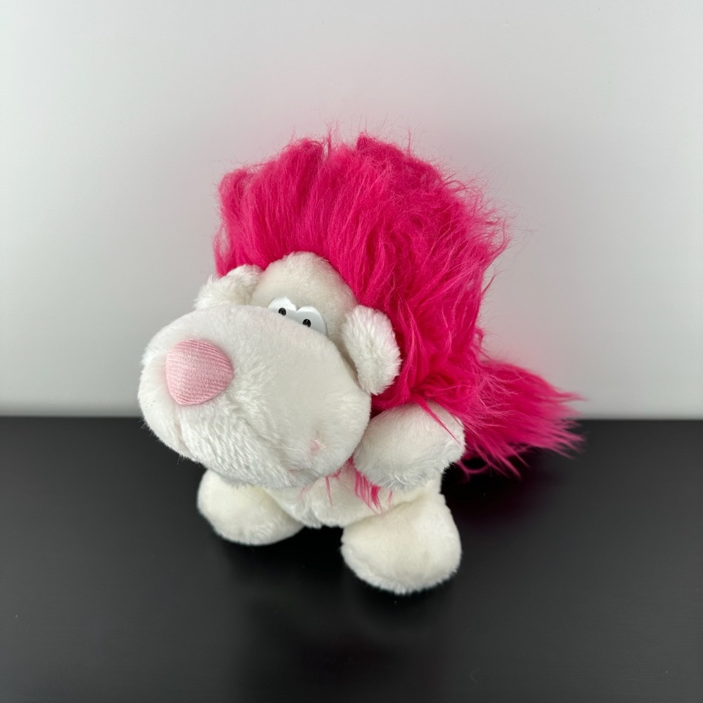 Russ Berrie Dandy Pink White Lion 9” Plastic Eyes Plush Stuffed Animal